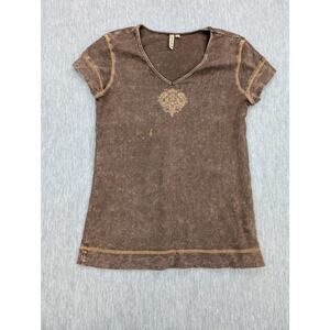 Vintage Xcit Moda Shirt Womens XL Brown Embellished Y2K Boho Short Sleeve Grunge